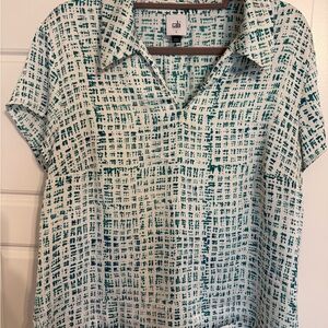 CAbi Teal and White Textured Blouse